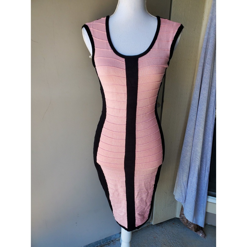NY & Co Dress Women XS Pink Black Colorblock Bodycon Bandage Dress Career Sheath